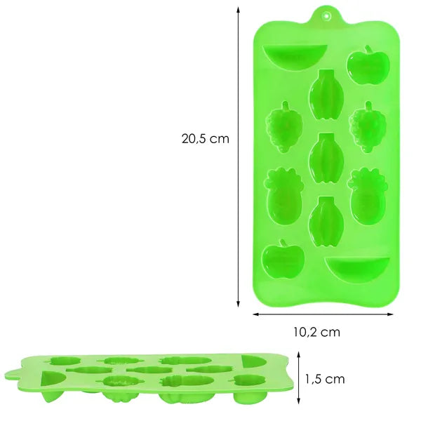 Zöld szilikon jégkocka forma, 11 gyümölcs alakú kocka