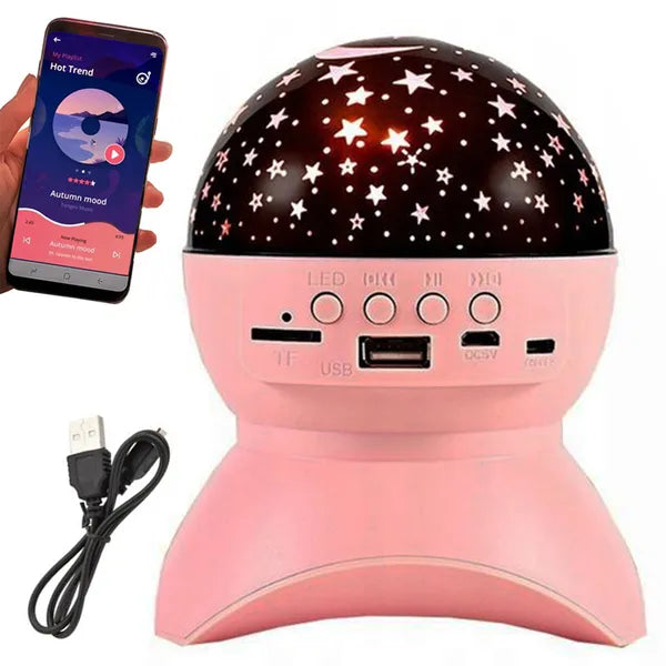 Csillag projektor LED hangszóróval, Bluetooth/USB, rózsaszín éjjeli fény