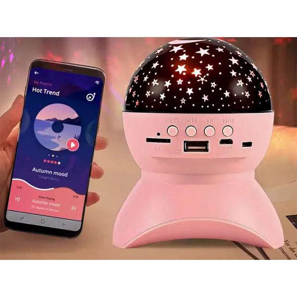 Csillag projektor LED hangszóróval, Bluetooth/USB, rózsaszín éjjeli fény