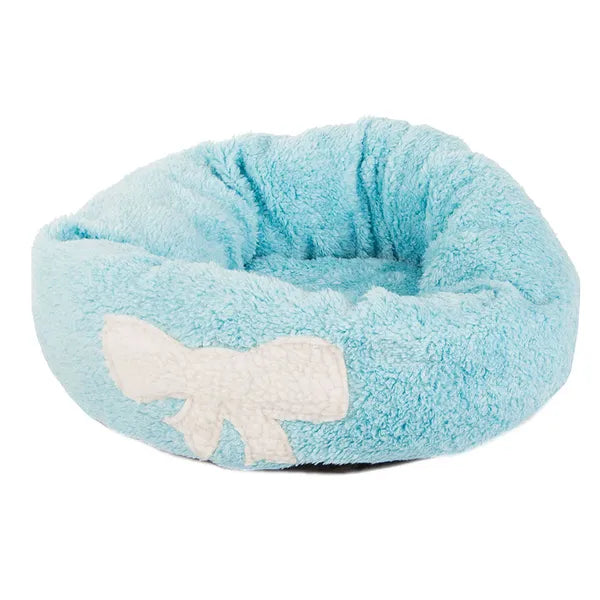 Plüss kisállatágy, kerek 35 cm, kék, levehető párnával