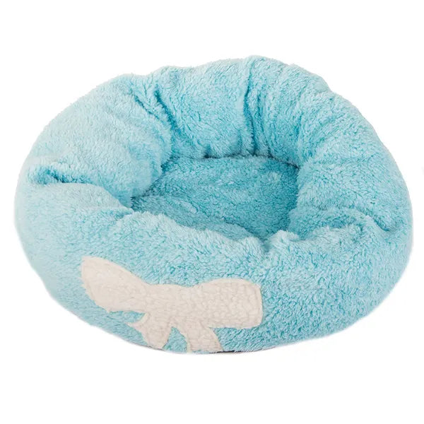 Plüss kisállatágy, kerek 35 cm, kék, levehető párnával