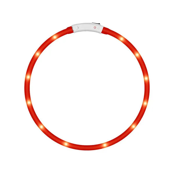 LED világító nyakörv kutyáknak és macskáknak, vízálló, USB, 41-47 cm, piros