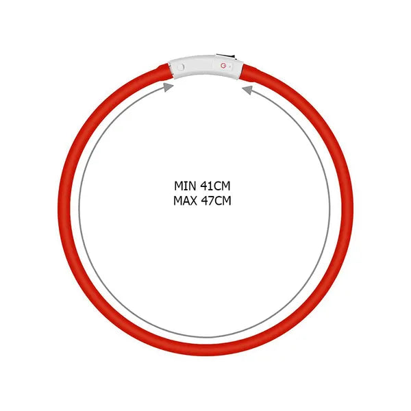 LED világító nyakörv kutyáknak és macskáknak, vízálló, USB, 41-47 cm, piros