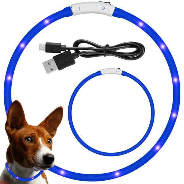 LED világító nyakörv kutyáknak és macskáknak, USB-töltés, vízálló, 47 cm