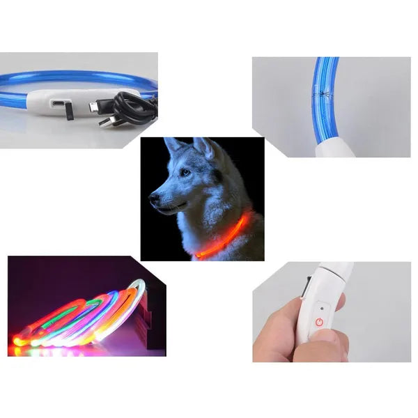 LED világító nyakörv kutyáknak és macskáknak, USB-töltés, vízálló, 47 cm