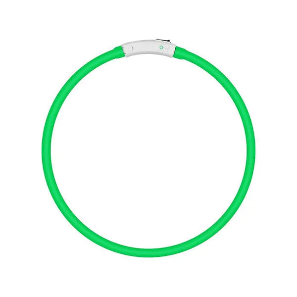 Led világító nyakörv kutyáknak/macskáknak, zöld, USB, vízálló, 41-47 cm