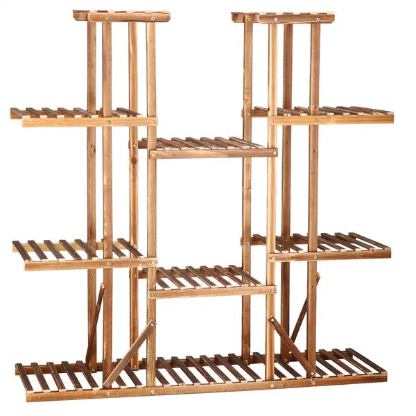 Fa virágtartó állvány 15 cserepes növényhez, 115×25×116 cm