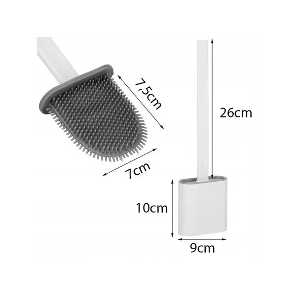 Szilikon WC kefe cseppmentes zárt tartóval, fali/álló, fehér-szürke