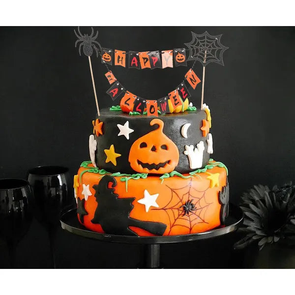 Halloween tortafüzér „Happy Halloween”, fekete-narancs, 22×19 cm