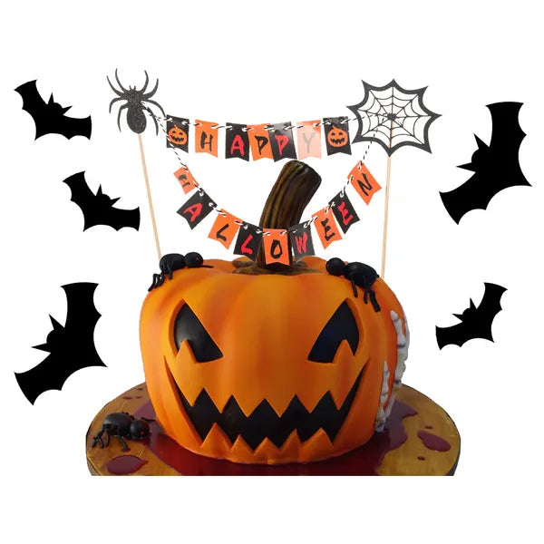 Halloween tortafüzér „Happy Halloween”, fekete-narancs, 22×19 cm