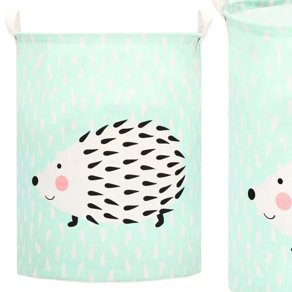 Springos tárolókosár, 45 cm magas, 35 cm átm., 55 l, sünmintás, zöld