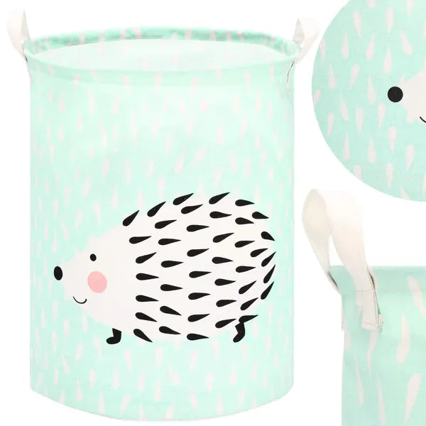 Springos tárolókosár, 45 cm magas, 35 cm átm., 55 l, sünmintás, zöld