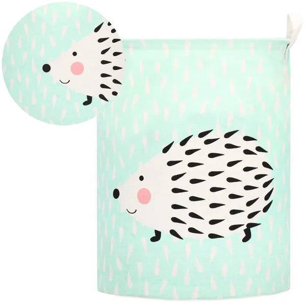 Springos tárolókosár, 45 cm magas, 35 cm átm., 55 l, sünmintás, zöld