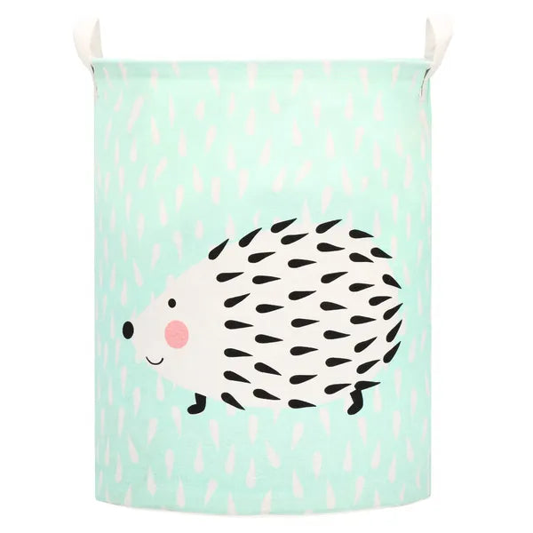 Springos tárolókosár, 45 cm magas, 35 cm átm., 55 l, sünmintás, zöld