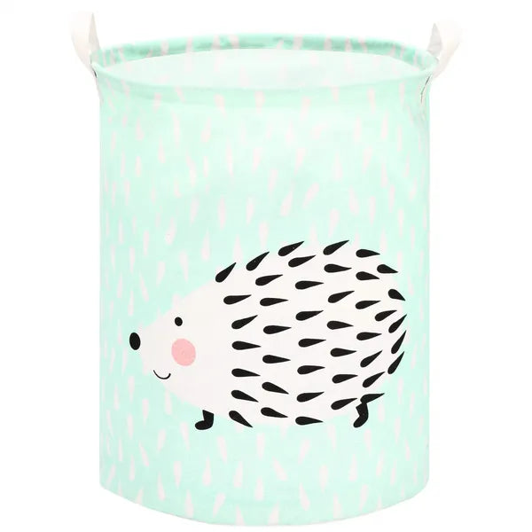 Springos tárolókosár, 45 cm magas, 35 cm átm., 55 l, sünmintás, zöld