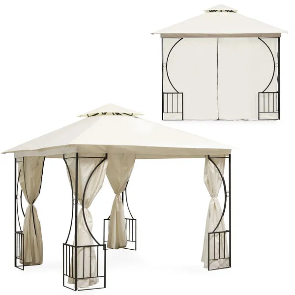 Kerti pavilon 3×3 m, 4 oldalfal, vízálló acél váz, bézs