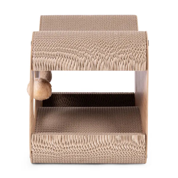 Kartonos macskakaparó házzal és ágy funkcióval, MDF keret, 55×28×29 cm