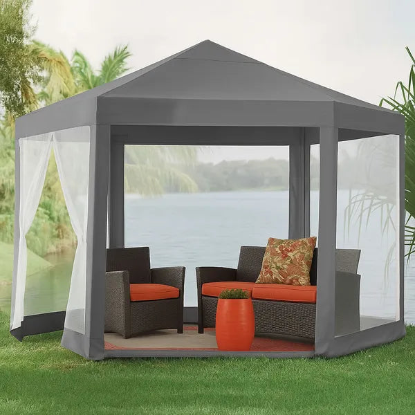 Kerti pavilon sátor 2×2×2 m, szúnyoghálós, szürke, fém vázzal