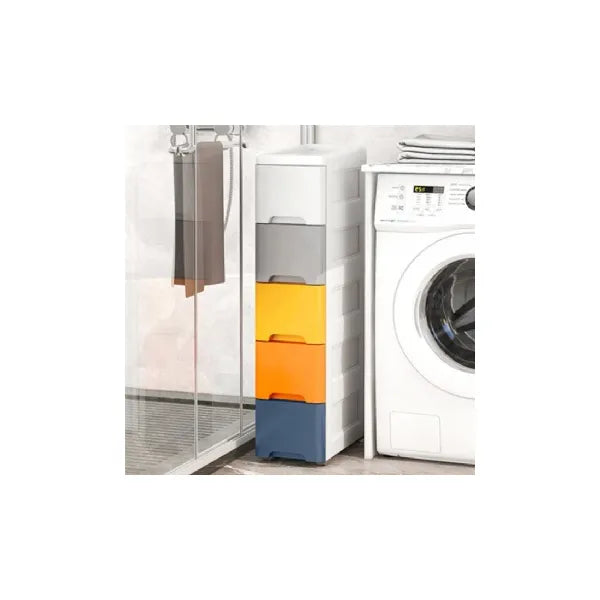 Gyerek- vagy fürdőszobai gurulós műanyag polcrendszer 5 fiókkal 83×32×18 cm