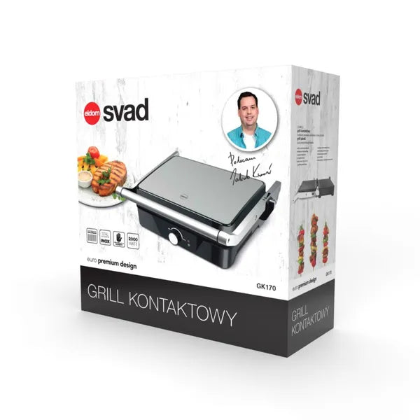 Eldom GK170 elektromos kontaktgrill 2000 W, 30×25 cm tapadásmentes, 180°