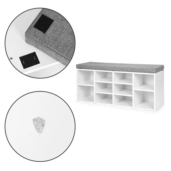 Modernhome cipősszekrény ülőkével 10 polcos fehér