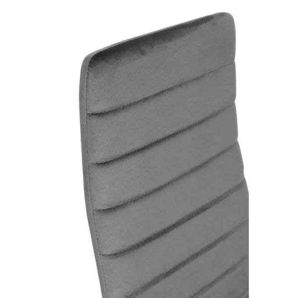 4 db szürke velvet étkezőszék kontúros háttámlával, fekete fém láb