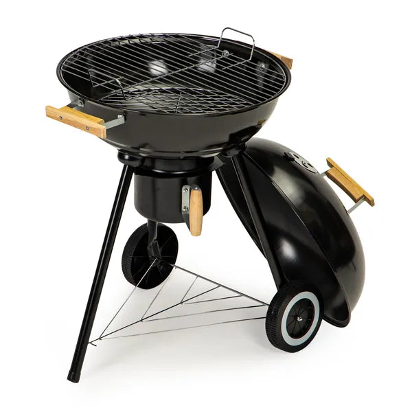 Kerti faszenes grill fedéllel, 44 cm-es rostély, kerekekkel