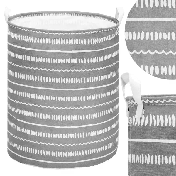 Skandináv tároló kosár 80 l, 50×40 cm, len/pamut, krém–szürke