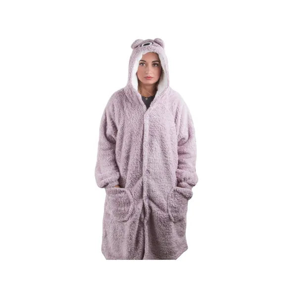 Lila oversize kapucnis takaró-pulóver XL, 100% pamut, gombos zárással