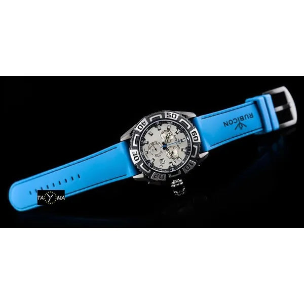 Férfi kronográf karóra, kék szilikon szíj, 48 mm, WR50