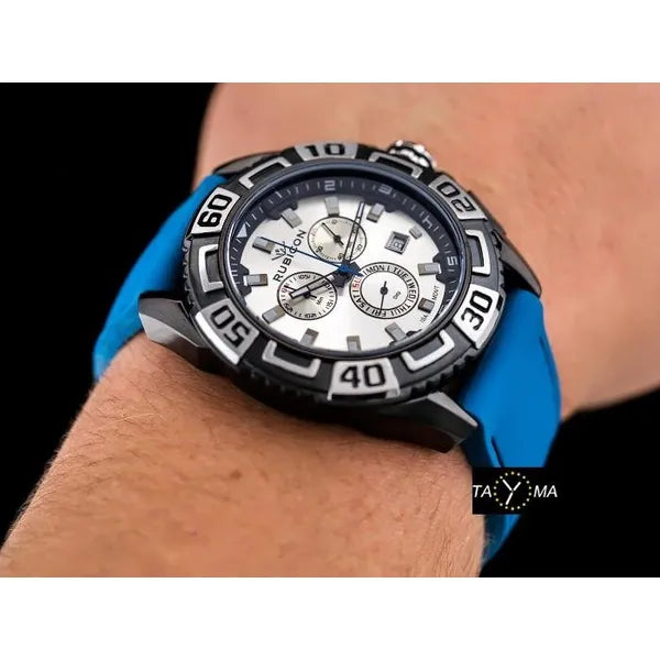 Férfi kronográf karóra, kék szilikon szíj, 48 mm, WR50