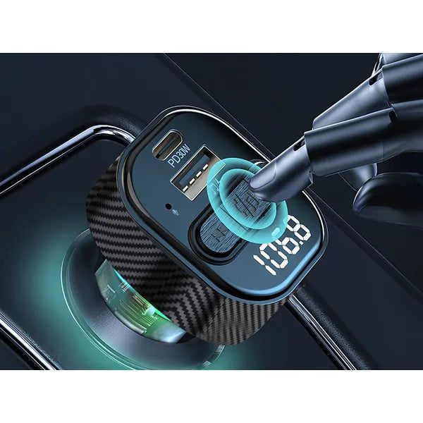 Autós FM Bluetooth 5.3 transzmitter, USB-C PD 30W + USB-A QC3.0 töltő, LED