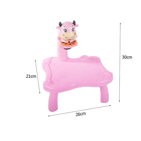 Gyerek rajzasztal projektorral, 24 mintával, rózsaszín, filctollakkal