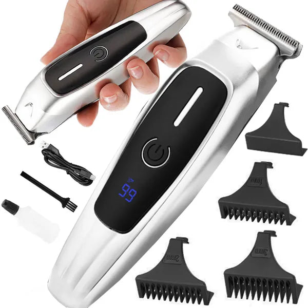 Újratölthető szakáll- és hajvágó trimmer USB-vel, 3 fésű (1–3 mm)