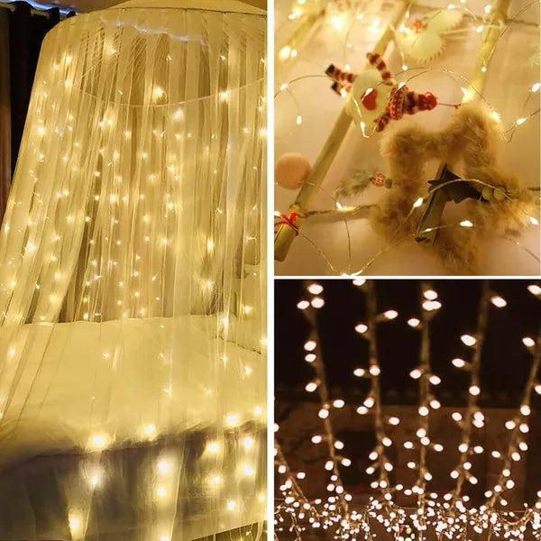 LED fényfüggöny 2×2 m, 200 meleg fehér LED, USB táp, távirányító