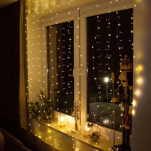LED fényfüggöny 2×2 m, 200 meleg fehér LED, USB táp, távirányító