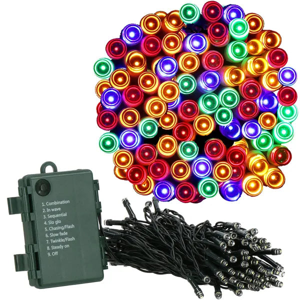 50 LED-es színes fényfüzér, elemes, IP44, 5 m, időzítő