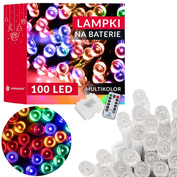 Multikolor 100 LED fényfüzér elemes 10,5 m távirányítóval IP44