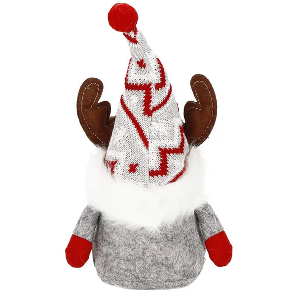 Karácsonyi dísz szürke-piros gnóm agancsos, 27 cm
