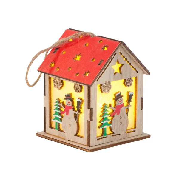 Fa függő karácsonyi lámpás meleg fényű LED-del, hóember, 9×7 cm