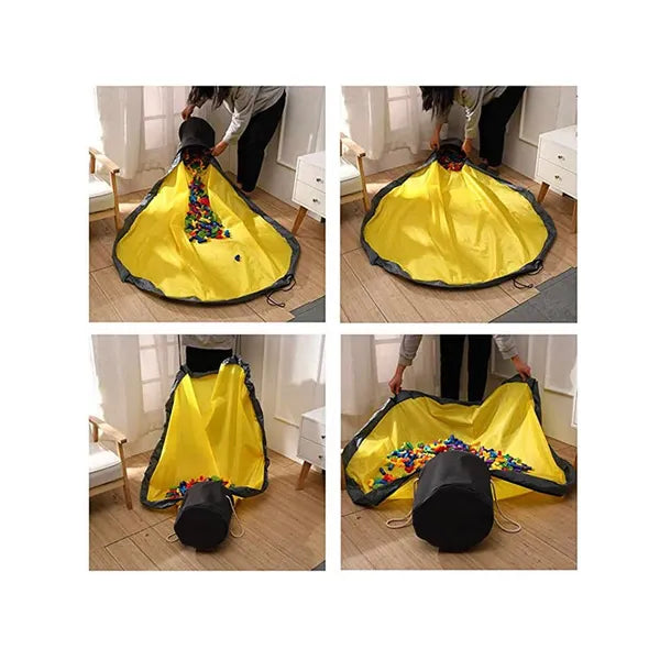 Fekete vízálló játéktároló kosár 32×28 cm, 140 cm lecsatolható játékszőnyeggel