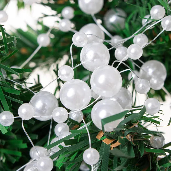 Műgyöngy girland, 5 m, 8 + 3 mm fehér gyöngyök dekorációhoz