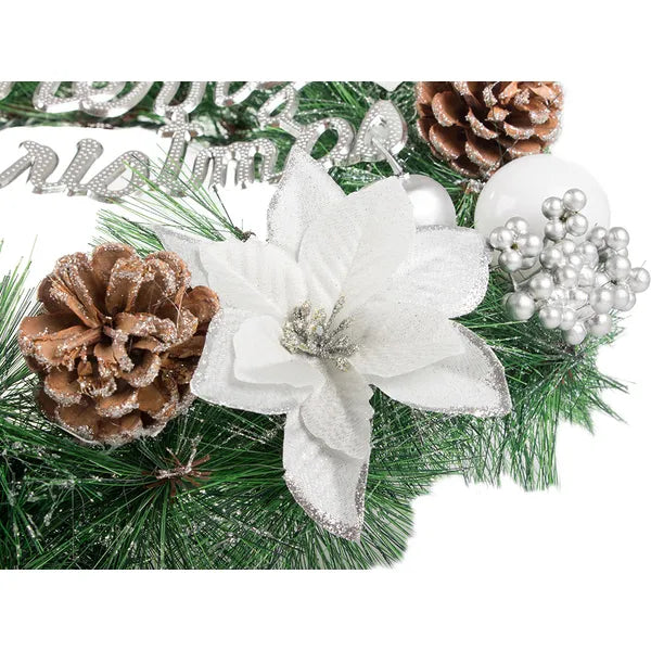 Karácsonyi díszkoszorú, tobozokkal és gömbökkel, 40 cm