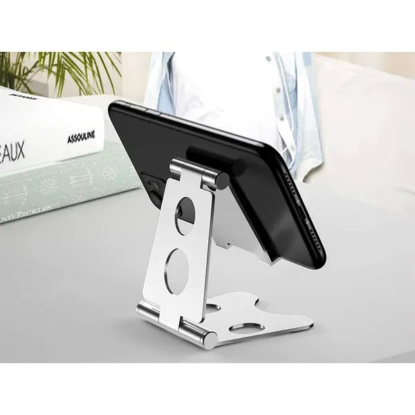 Univerzális állítható fém telefon- és tabletállvány, csúszásmentes, ezüst