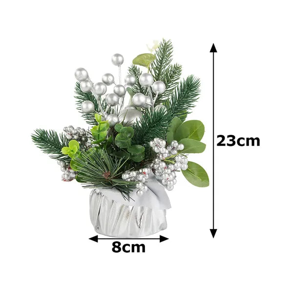 Ezüst asztali karácsonyi dekoráció, 23 cm, elegáns téli dísz
