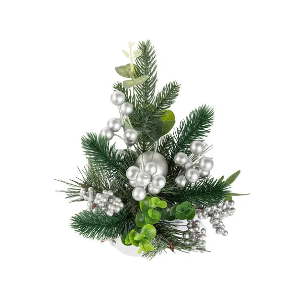 Ezüst asztali karácsonyi dekoráció, 23 cm, elegáns téli dísz
