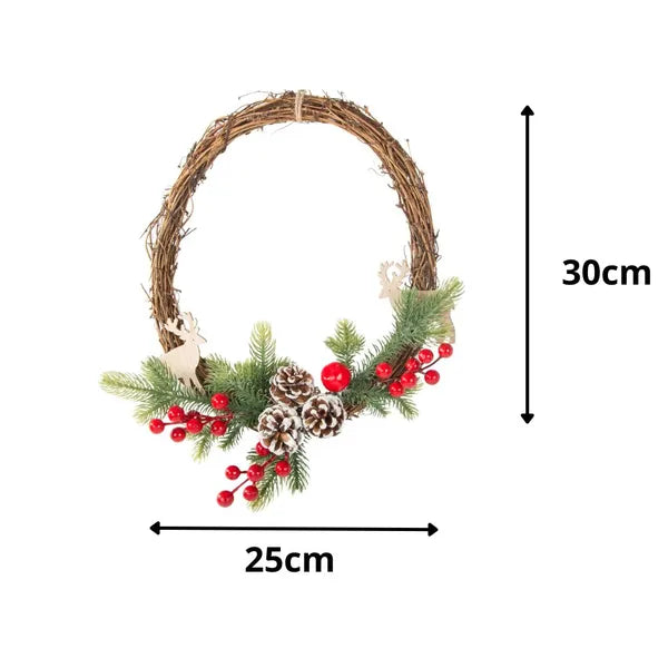 Karácsonyi koszorú tobozokkal 30×25 cm – ajtó, fal és asztal dekoráció