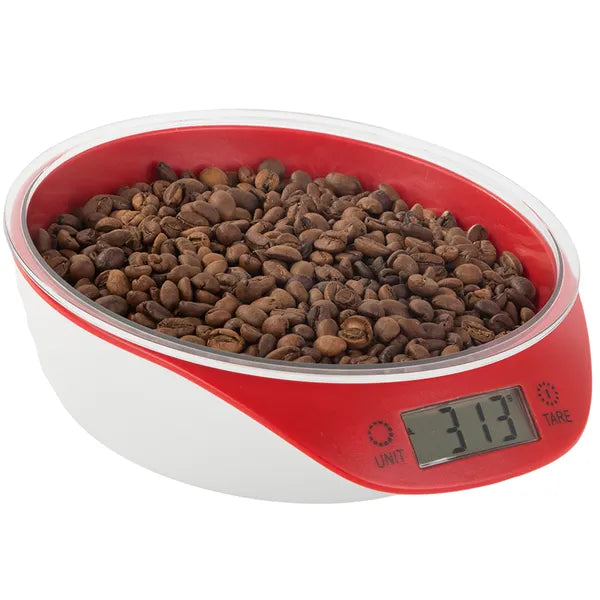 Digitális konyhai mérleg levehető 0,8 l tállal, 5 kg/1 g, LCD, fehér-piros