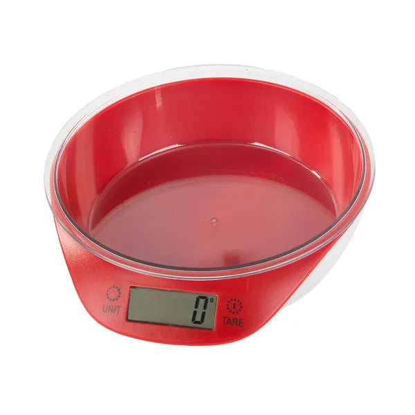 Digitális konyhai mérleg levehető 0,8 l tállal, 5 kg/1 g, LCD, fehér-piros