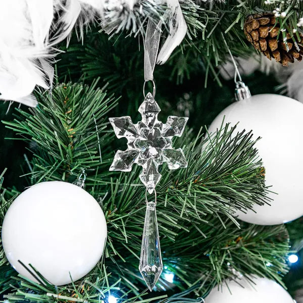 Törhetetlen átlátszó akril karácsonyfadísz, 13 cm, szalaggal